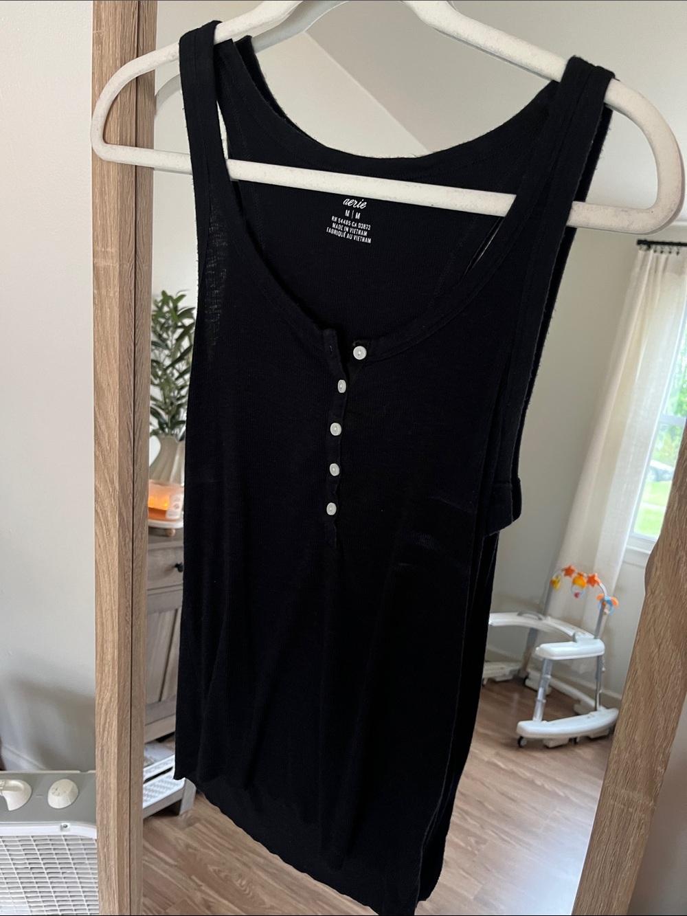 aerie Black Ribbed Henley Tank